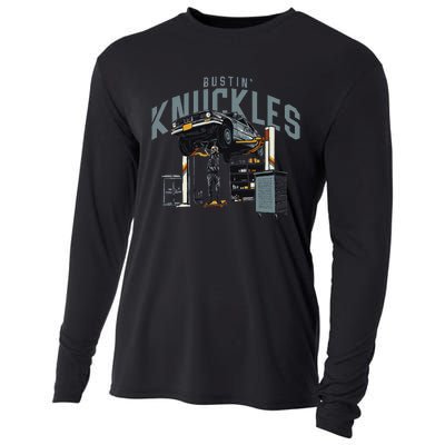 Bustin Knuckles Skeleton Auto Mechanic Humor Cooling Performance Long Sleeve Crew