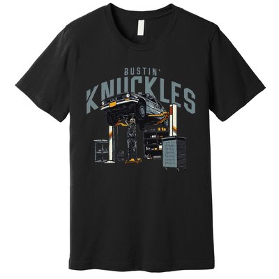 Bustin Knuckles Skeleton Auto Mechanic Humor Premium T-Shirt