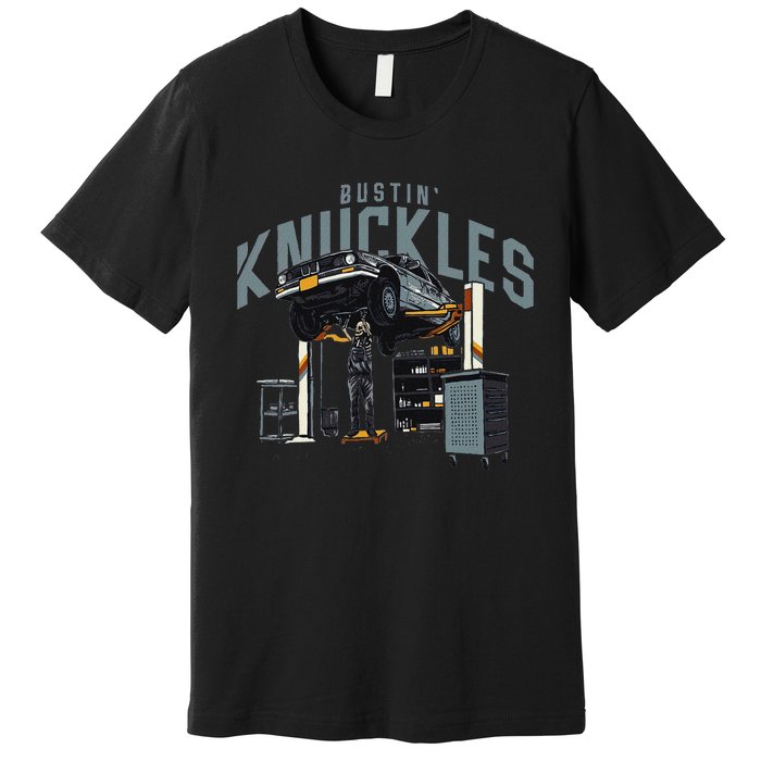 Bustin Knuckles Skeleton Auto Mechanic Humor Premium T-Shirt