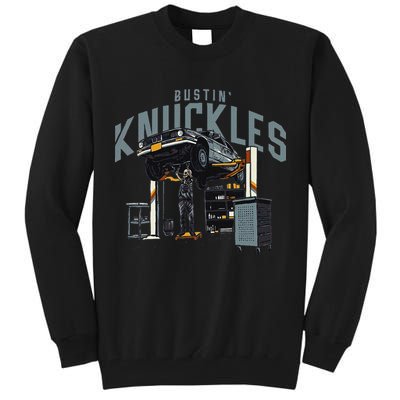 Bustin Knuckles Skeleton Auto Mechanic Humor Tall Sweatshirt