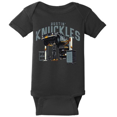 Bustin Knuckles Skeleton Auto Mechanic Humor Baby Bodysuit