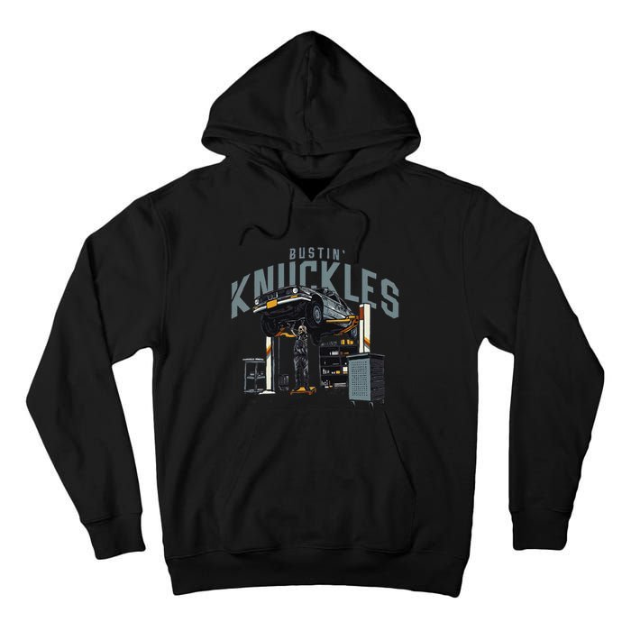 Bustin Knuckles Skeleton Auto Mechanic Humor Tall Hoodie