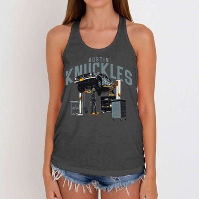 Bustin Knuckles Skeleton Auto Mechanic Humor Women's Knotted Racerback Tank
