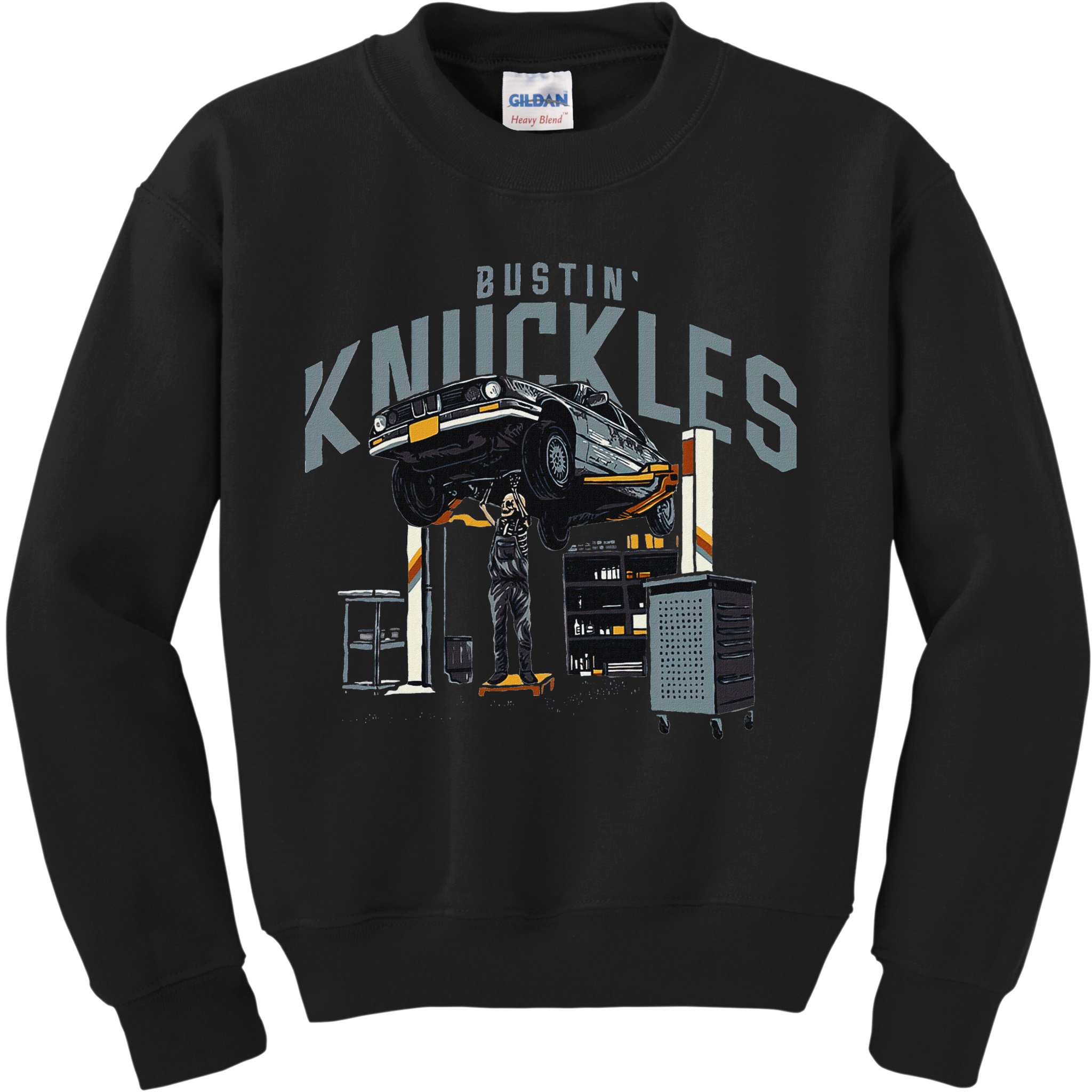 Bustin Knuckles Skeleton Auto Mechanic Humor Kids Sweatshirt