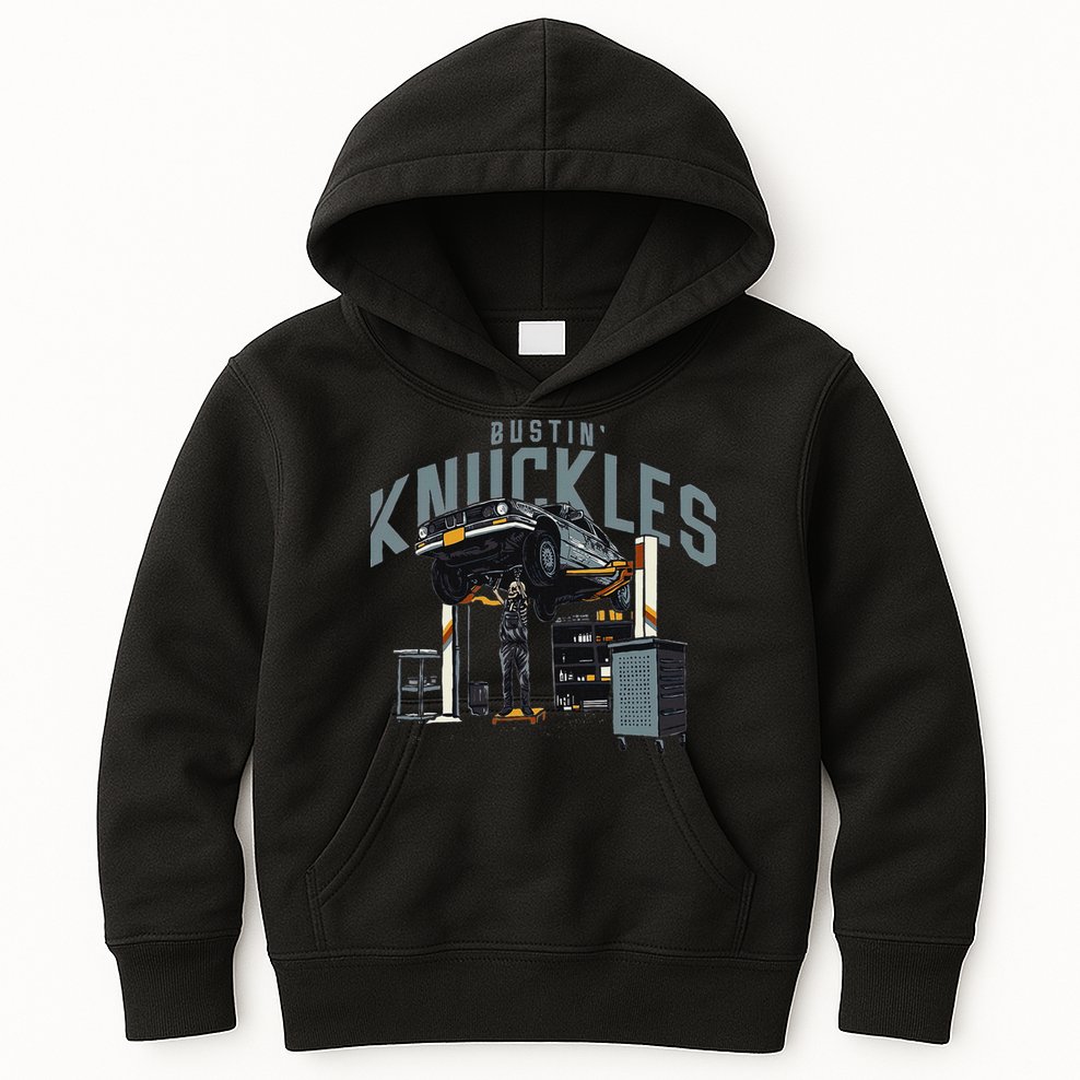 Bustin Knuckles Skeleton Auto Mechanic Humor Kids Hoodie