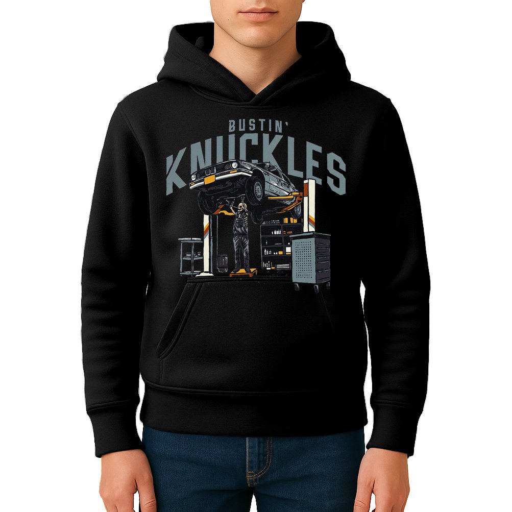 Bustin Knuckles Skeleton Auto Mechanic Humor Kids Hoodie