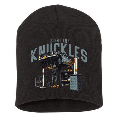 Bustin Knuckles Skeleton Auto Mechanic Humor Short Acrylic Beanie