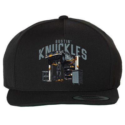 Bustin Knuckles Skeleton Auto Mechanic Humor Wool Snapback Cap