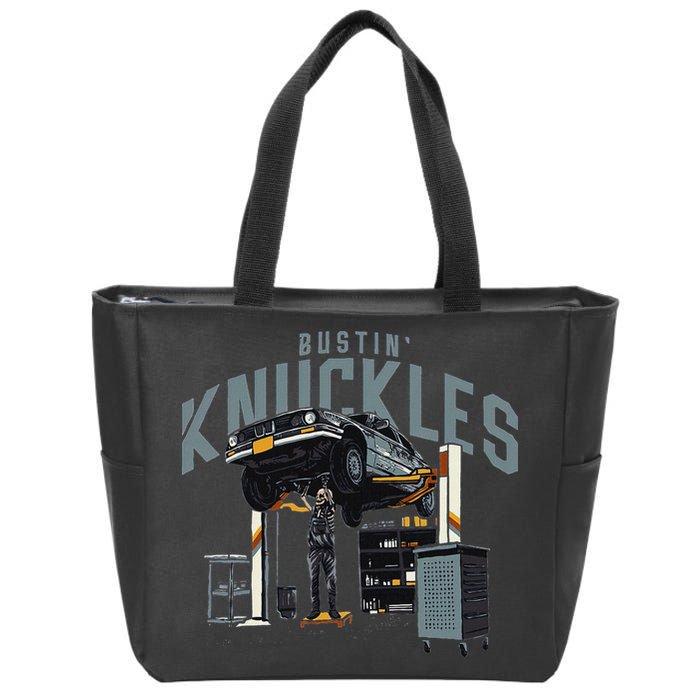 Bustin Knuckles Skeleton Auto Mechanic Humor Zip Tote Bag