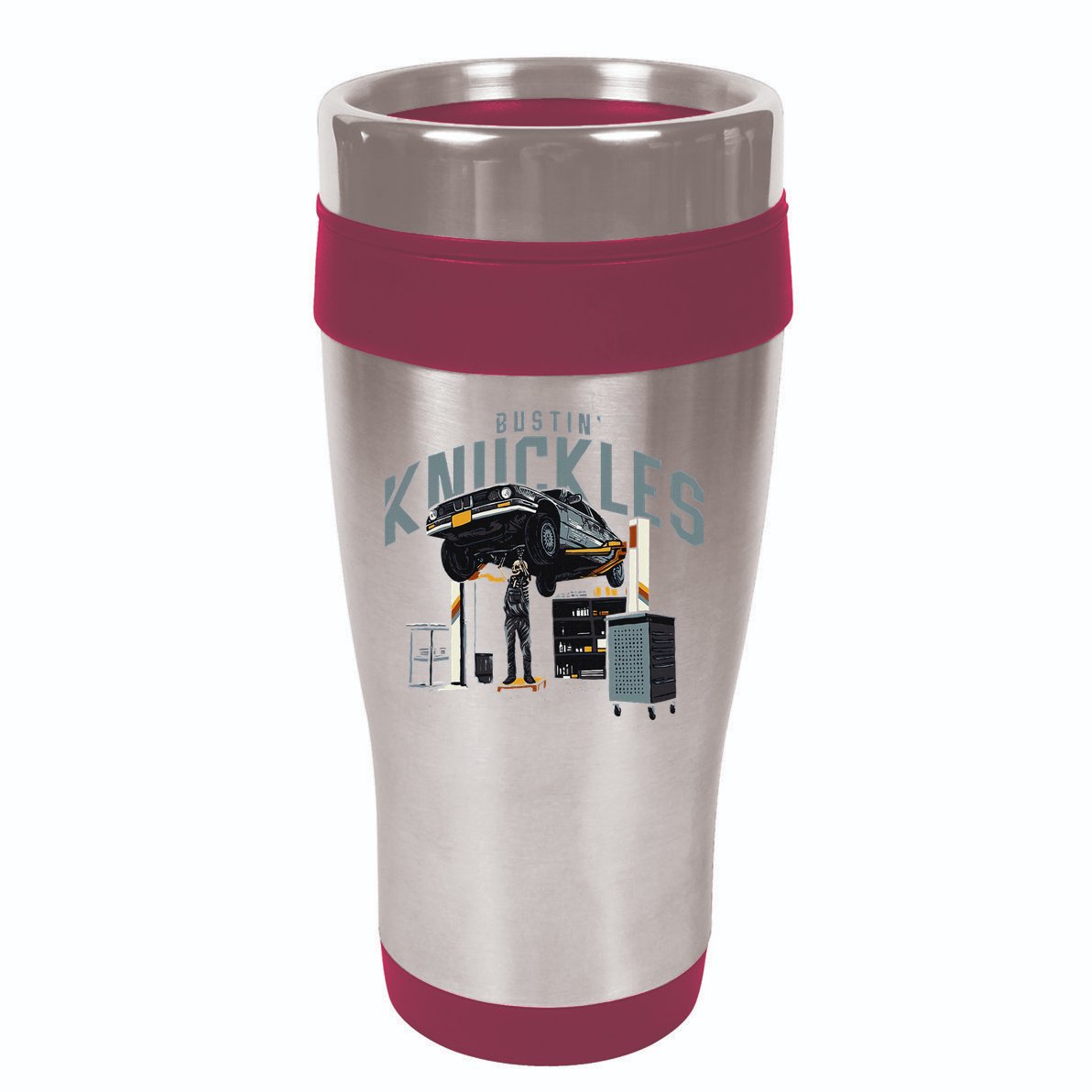 Bustin Knuckles Skeleton Auto Mechanic Humor 16oz Travel Tumbler