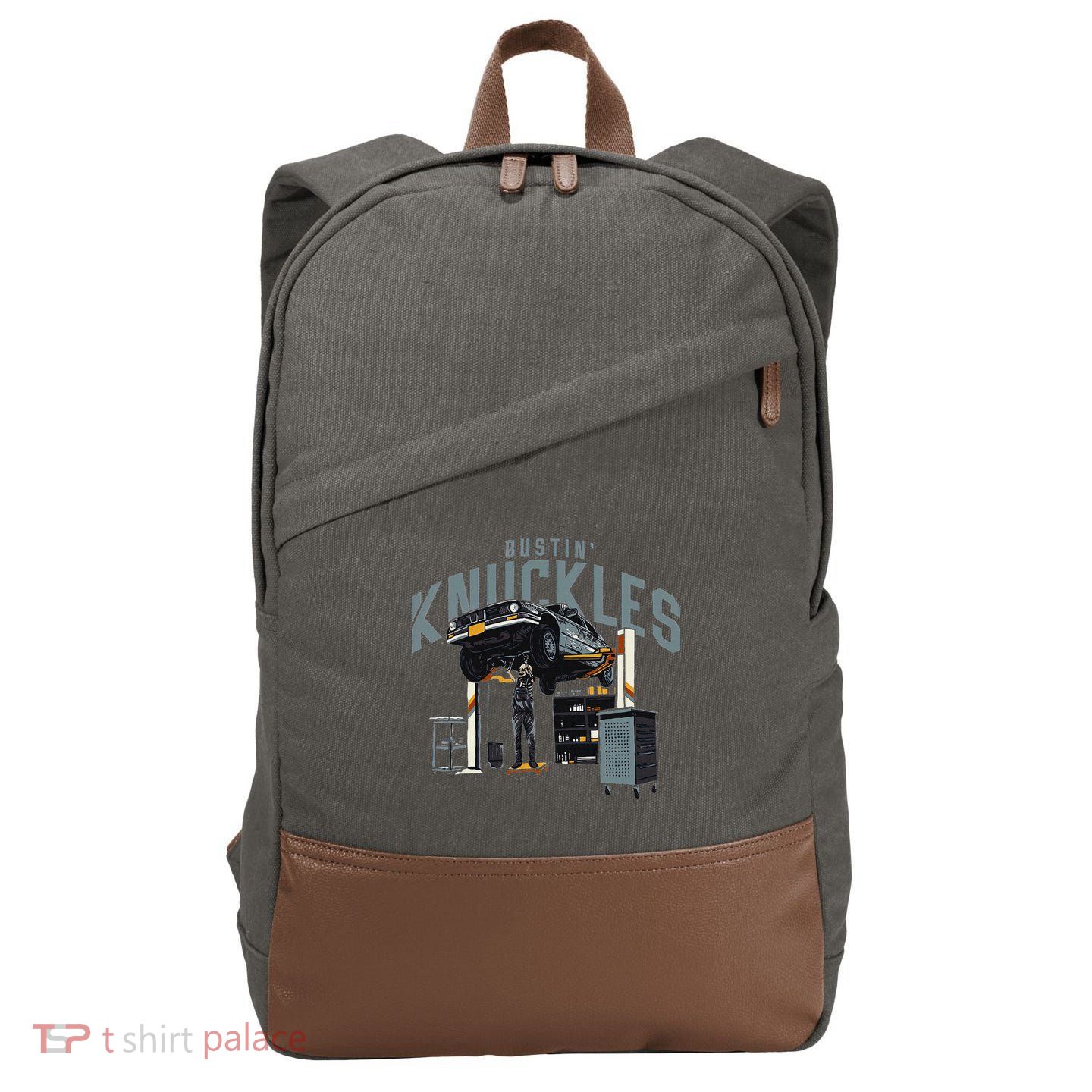 Bustin Knuckles Skeleton Auto Mechanic Humor Cotton Canvas Backpack