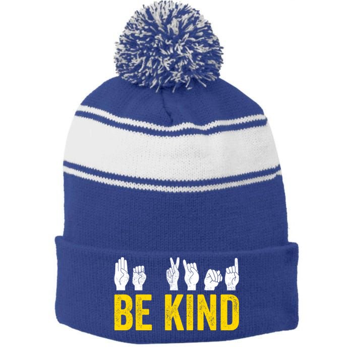 Be Kind Sign Language Asl Funny Gift Stripe Pom Pom Beanie