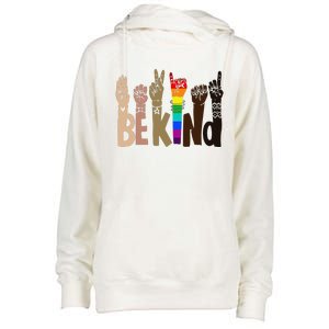 Be Kind Sign Language LGBT AntiRacism Kindness Raise Hand Womens Funnel Neck Pullover Hood