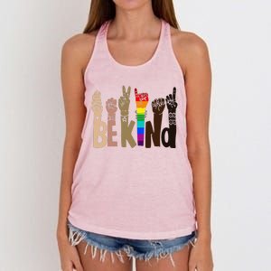 Be Kind Sign Language LGBT AntiRacism Kindness Raise Hand Women's Knotted Racerback Tank