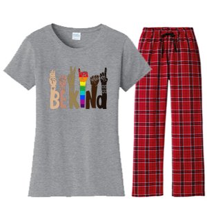 Be Kind Sign Language LGBT AntiRacism Kindness Raise Hand Women's Flannel Pajama Set