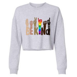 Be Kind Sign Language LGBT AntiRacism Kindness Raise Hand Cropped Pullover Crew