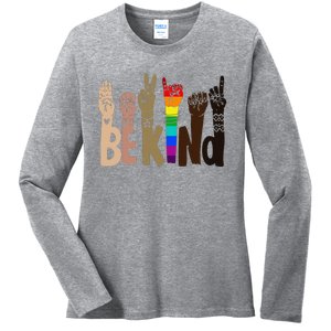 Be Kind Sign Language LGBT AntiRacism Kindness Raise Hand Ladies Long Sleeve Shirt