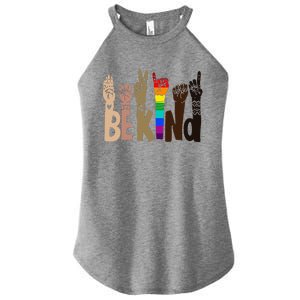 Be Kind Sign Language LGBT AntiRacism Kindness Raise Hand Women's Perfect Tri Rocker Tank