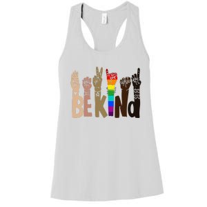 Be Kind Sign Language LGBT AntiRacism Kindness Raise Hand Women's Racerback Tank