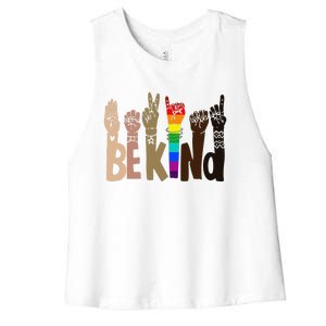 Be Kind Sign Language LGBT AntiRacism Kindness Raise Hand Women's Racerback Cropped Tank