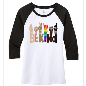 Be Kind Sign Language LGBT AntiRacism Kindness Raise Hand Women's Tri-Blend 3/4-Sleeve Raglan Shirt