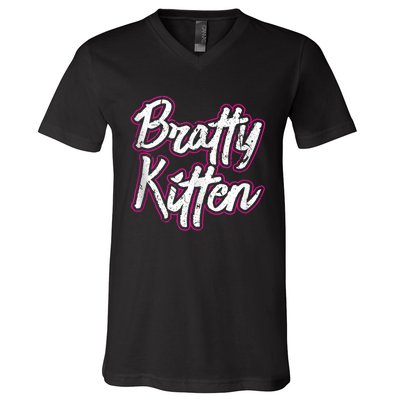 Bratty Kitten Sexy Fetish Submissive Slave Bdsm Kink V-Neck T-Shirt