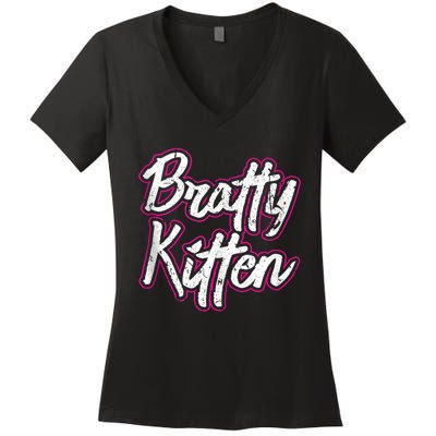 Bratty Kitten Sexy Fetish Submissive Slave Bdsm Kink Women's V-Neck T-Shirt