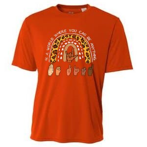 Be Kind Sign Language Rainbow Leopard Black Orange Unity Day Cooling Performance Crew T-Shirt