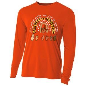 Be Kind Sign Language Rainbow Leopard Black Orange Unity Day Cooling Performance Long Sleeve Crew