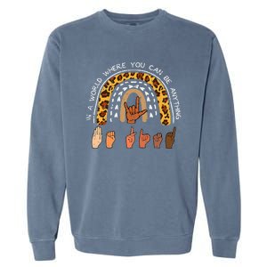 Be Kind Sign Language Rainbow Leopard Black Orange Unity Day Garment-Dyed Sweatshirt