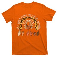 Be Kind Sign Language Rainbow Leopard Black Orange Unity Day T-Shirt