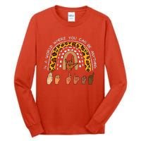 Be Kind Sign Language Rainbow Leopard Black Orange Unity Day Tall Long Sleeve T-Shirt