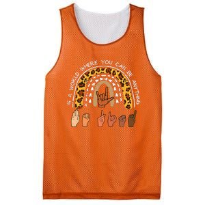 Be Kind Sign Language Rainbow Leopard Black Orange Unity Day Mesh Reversible Basketball Jersey Tank