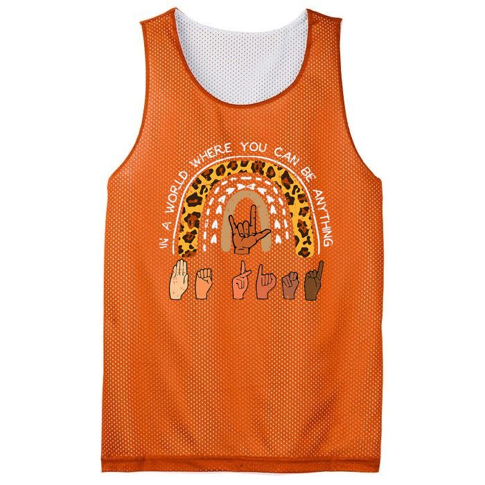 Be Kind Sign Language Rainbow Leopard Black Orange Unity Day Mesh Reversible Basketball Jersey Tank