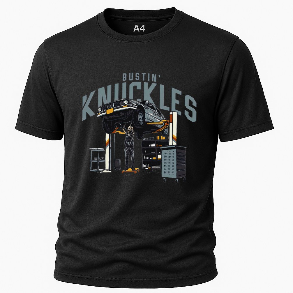 Bustin Knuckles Skeleton Auto Mechanic Performance Shirt