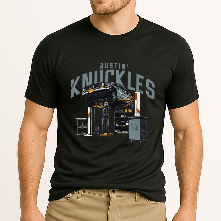 Bustin Knuckles Skeleton Auto Mechanic Performance Shirt