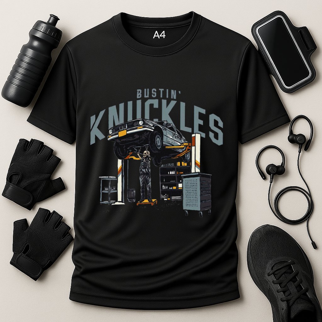 Bustin Knuckles Skeleton Auto Mechanic Performance Shirt