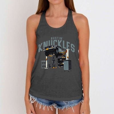 Bustin Knuckles Skeleton Auto Mechanic Women's Knotted Racerback Tank