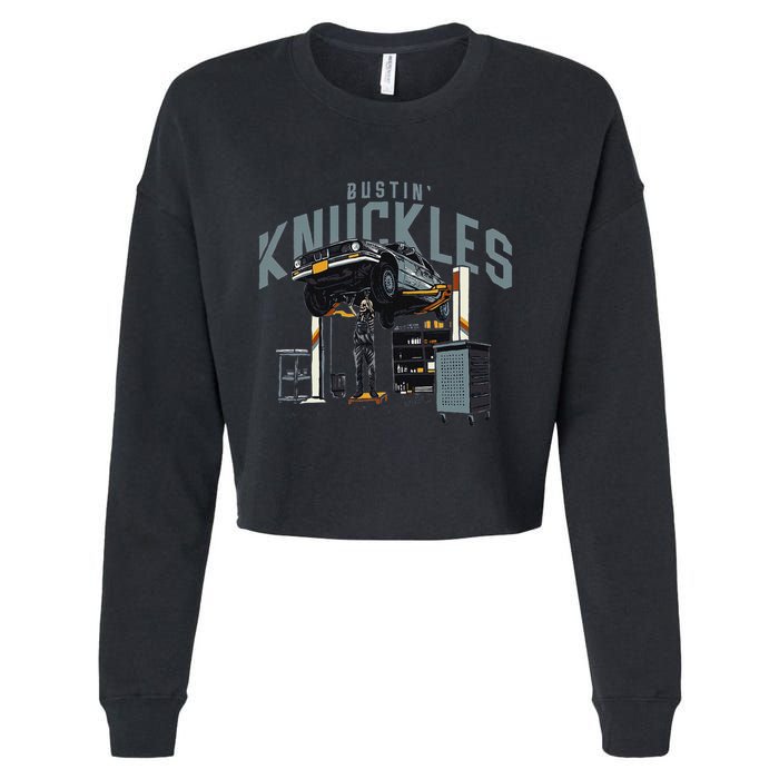 Bustin Knuckles Skeleton Auto Mechanic Cropped Pullover Crew