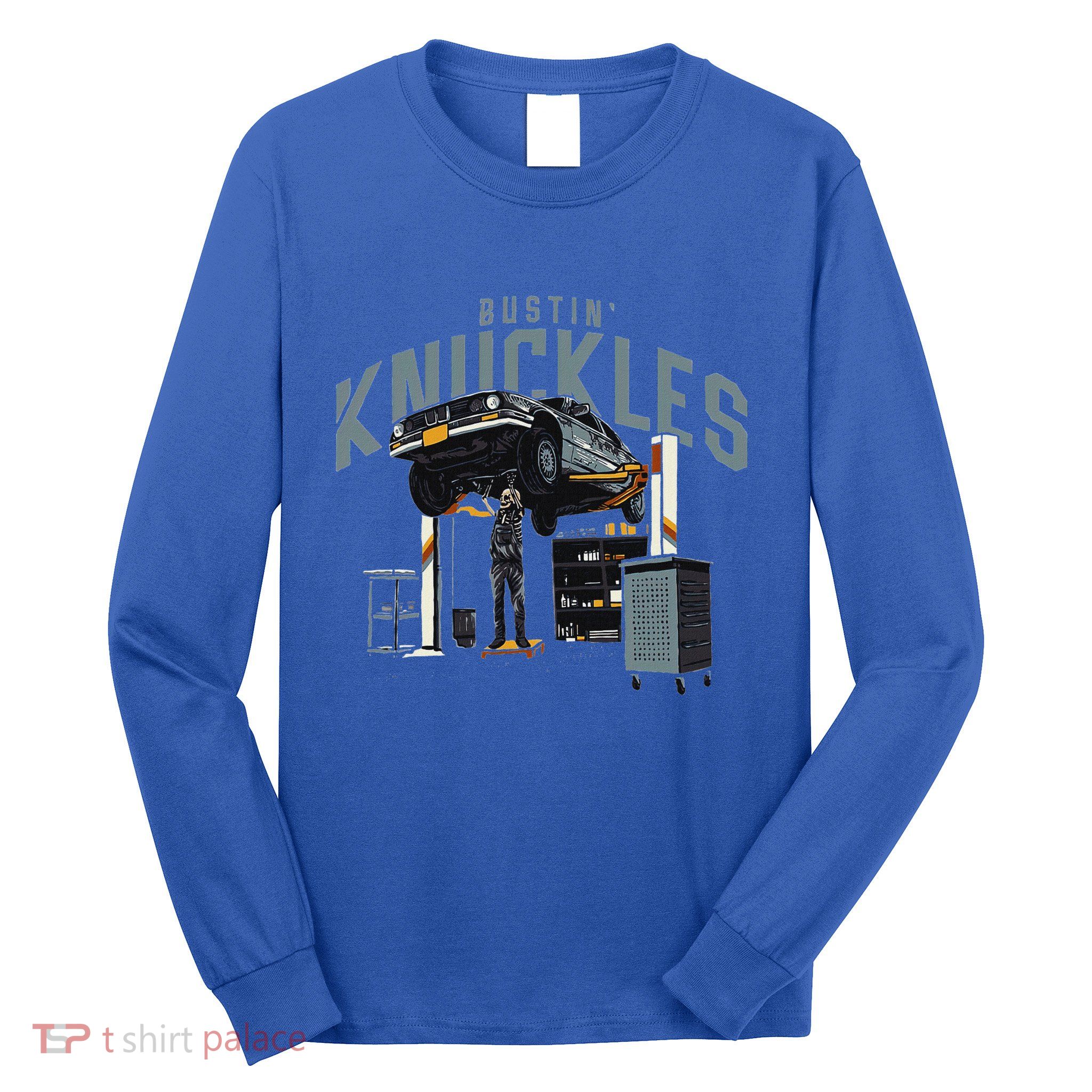 Bustin Knuckles Skeleton Auto Mechanic Long Sleeve Shirt