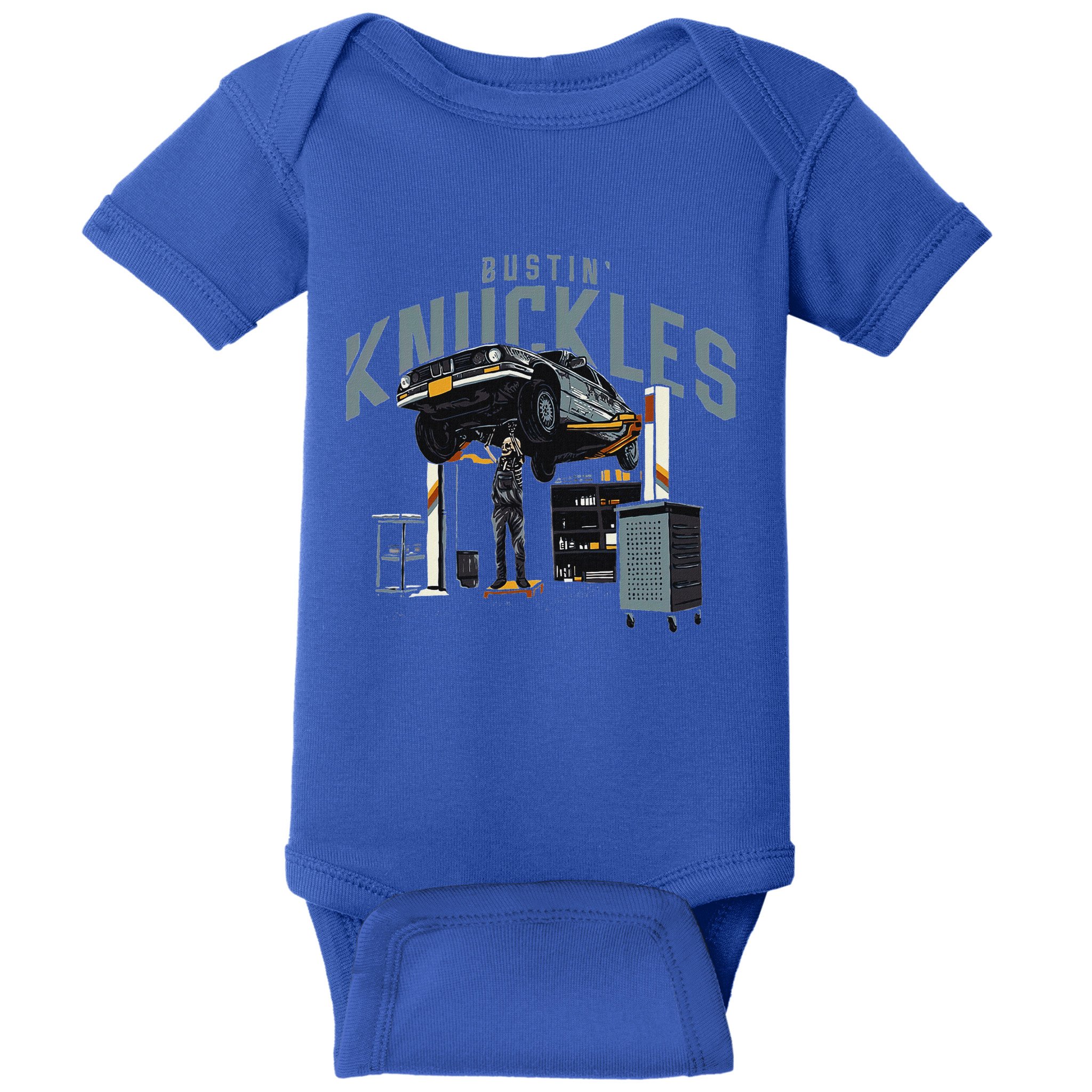 Bustin Knuckles Skeleton Auto Mechanic Baby Bodysuit