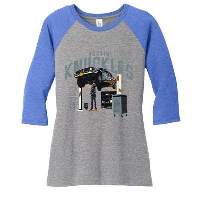 Bustin Knuckles Skeleton Auto Mechanic Women's Tri-Blend 3/4-Sleeve Raglan Shirt