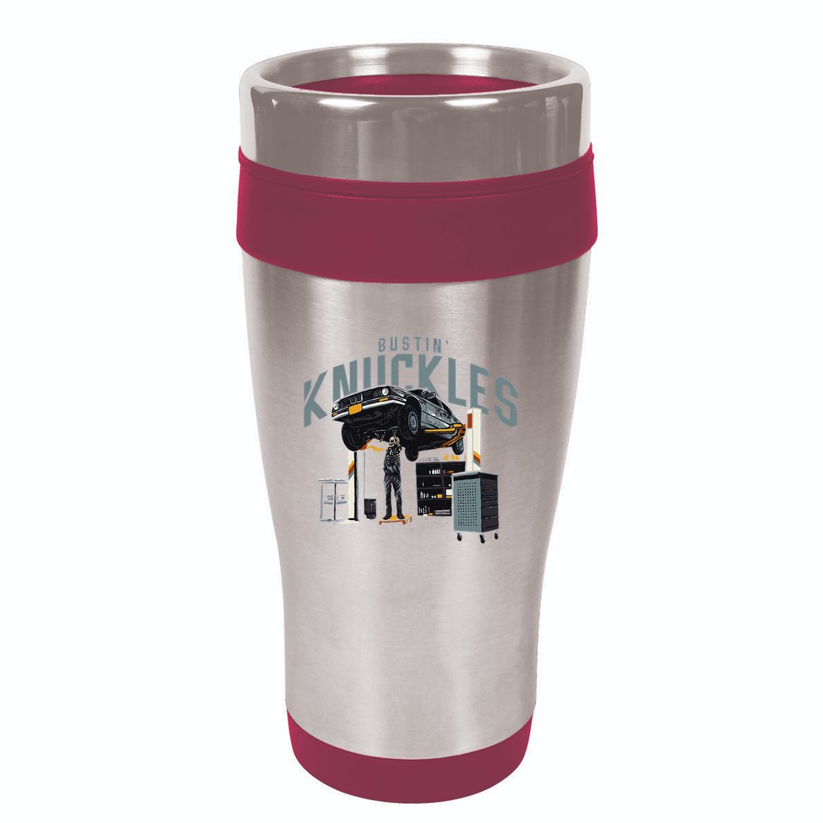 Bustin Knuckles Skeleton Auto Mechanic 16oz Travel Tumbler