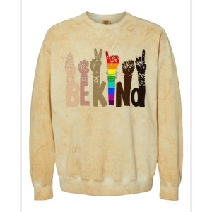 Be Kind Sign Language LGBT Anti-Racism Kindness Raise Hand Colorblast Crewneck Sweatshirt