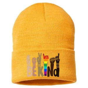 Be Kind Sign Language LGBT Anti-Racism Kindness Raise Hand Sustainable Knit Beanie