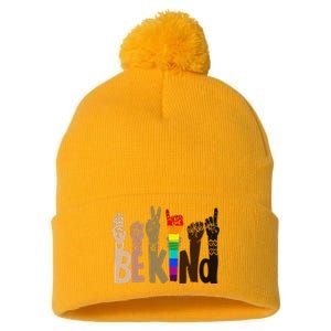 Be Kind Sign Language LGBT Anti-Racism Kindness Raise Hand Pom Pom 12in Knit Beanie