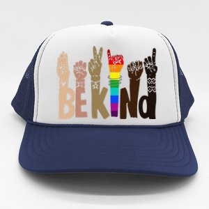 Be Kind Sign Language LGBT Anti-Racism Kindness Raise Hand Trucker Hat