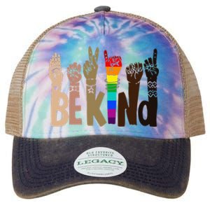 Be Kind Sign Language LGBT Anti-Racism Kindness Raise Hand Legacy Tie Dye Trucker Hat