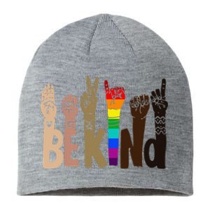 Be Kind Sign Language LGBT Anti-Racism Kindness Raise Hand Sustainable Beanie