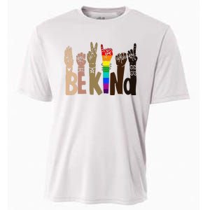 Be Kind Sign Language LGBT Anti-Racism Kindness Raise Hand Cooling Performance Crew T-Shirt